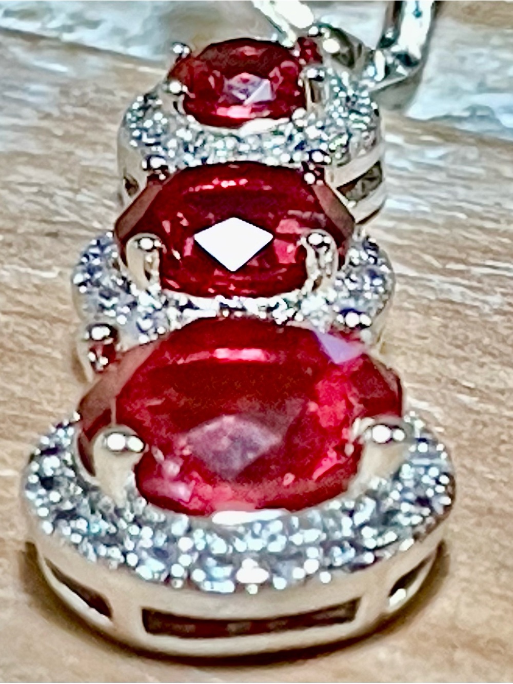 Ruby Drop Triple Red Halo Dangle Earrings - Women's Sparkling Jewelry - Picture 5 of 5